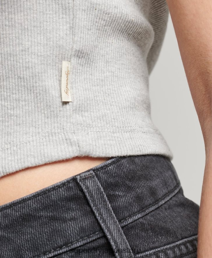 オーガニックコットン ヴィンテージ レース トリム ベスト 女性 Superdry 衣類 グレー 2J62PZ2342