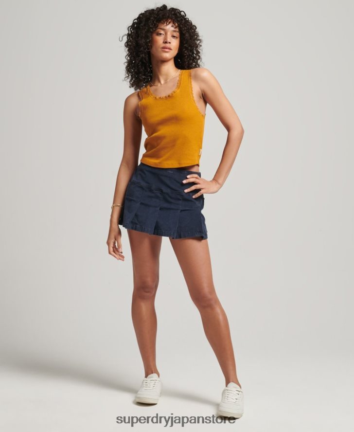 オーガニックコットン ヴィンテージ レース トリム ベスト 女性 Superdry 衣類 黄褐色 2J62PZ2348