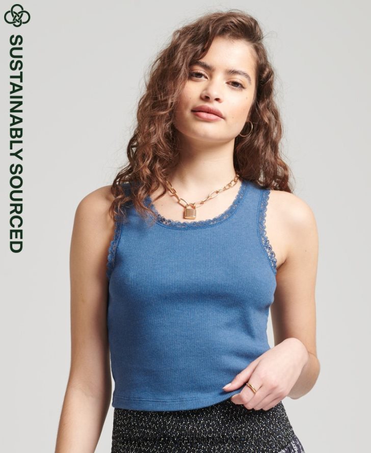 オーガニックコットン ヴィンテージ レース トリム ベスト 女性 Superdry 衣類 青 2J62PZ2353