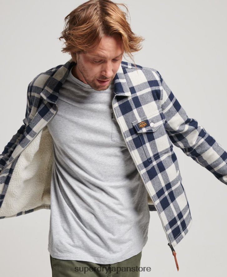 ジップスルーボルグ裏地付きウールチェックオーバーシャ​​ツ 男性 Superdry 衣類 ライトブルー 2J62PZ236