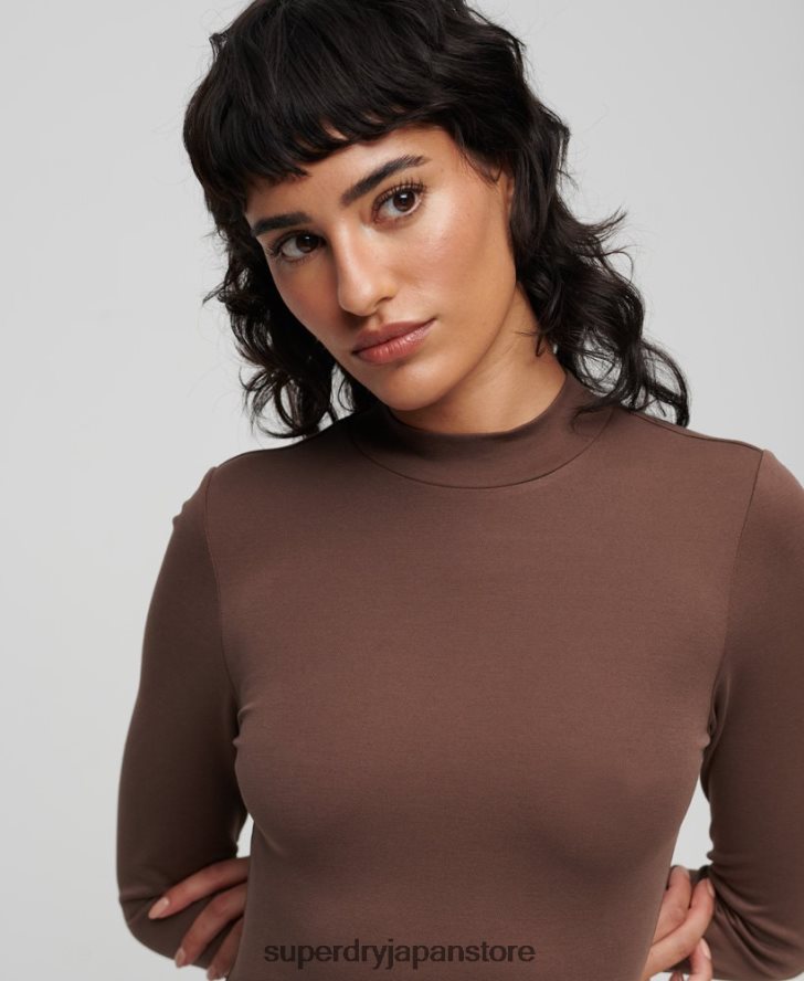 モックネックジャージーミニドレス 女性 Superdry 衣類 茶色 2J62PZ2367