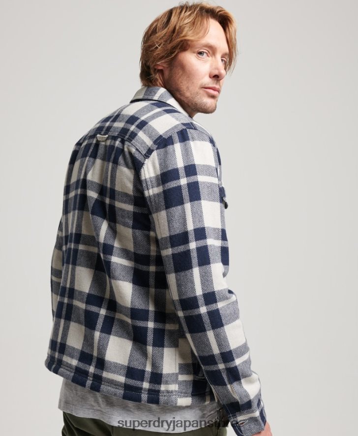 ジップスルーボルグ裏地付きウールチェックオーバーシャ​​ツ 男性 Superdry 衣類 ライトブルー 2J62PZ236