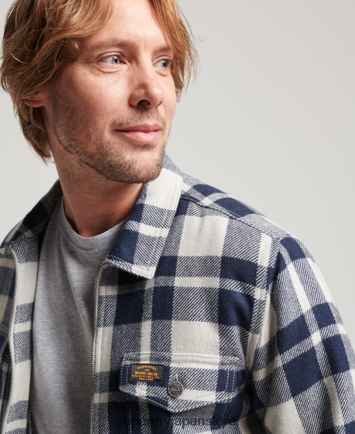ジップスルーボルグ裏地付きウールチェックオーバーシャ​​ツ 男性 Superdry 衣類 ライトブルー 2J62PZ236