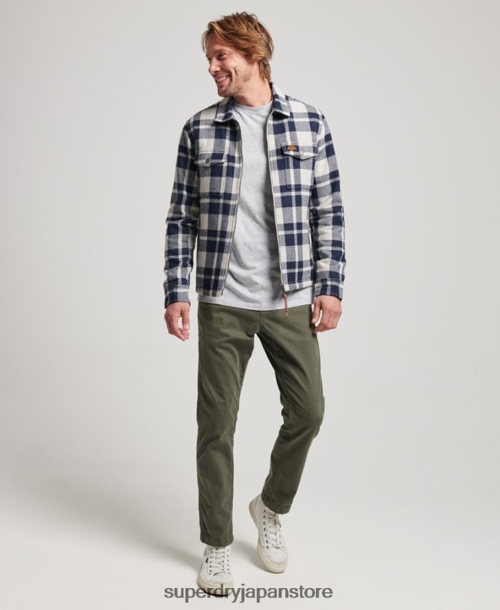 ジップスルーボルグ裏地付きウールチェックオーバーシャ​​ツ 男性 Superdry 衣類 ライトブルー 2J62PZ236