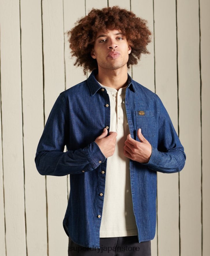 ワークウェアインディゴシャツ 男性 Superdry 衣類 海軍 2J62PZ238