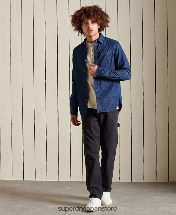 ワークウェアインディゴシャツ 男性 Superdry 衣類 海軍 2J62PZ238