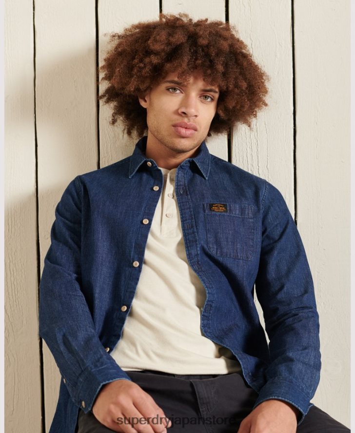 ワークウェアインディゴシャツ 男性 Superdry 衣類 海軍 2J62PZ238