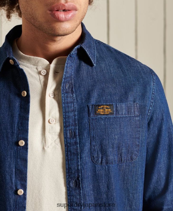 ワークウェアインディゴシャツ 男性 Superdry 衣類 海軍 2J62PZ238