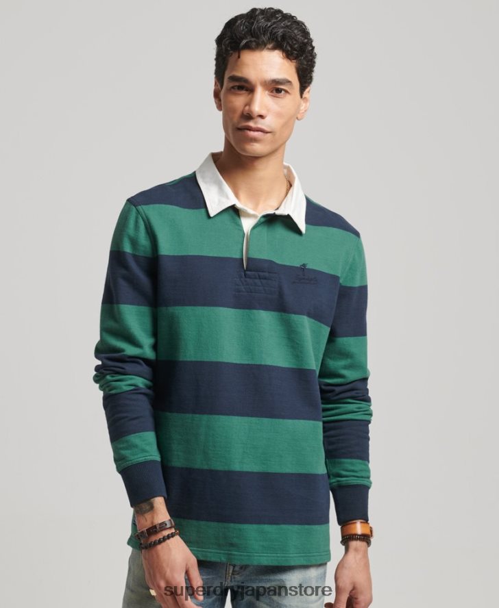 洗濯された長袖ラグビーシャツ 男性 Superdry 衣類 海軍 2J62PZ239