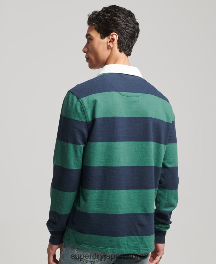 洗濯された長袖ラグビーシャツ 男性 Superdry 衣類 海軍 2J62PZ239
