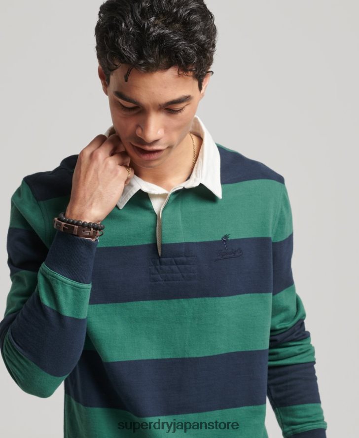 洗濯された長袖ラグビーシャツ 男性 Superdry 衣類 海軍 2J62PZ239