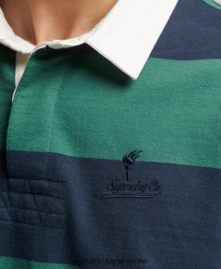 洗濯された長袖ラグビーシャツ 男性 Superdry 衣類 海軍 2J62PZ239