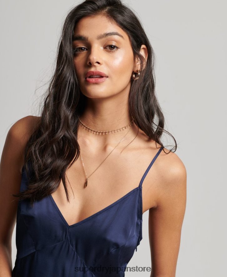 サテンキャミミディドレス 女性 Superdry 衣類 海軍 2J62PZ2402