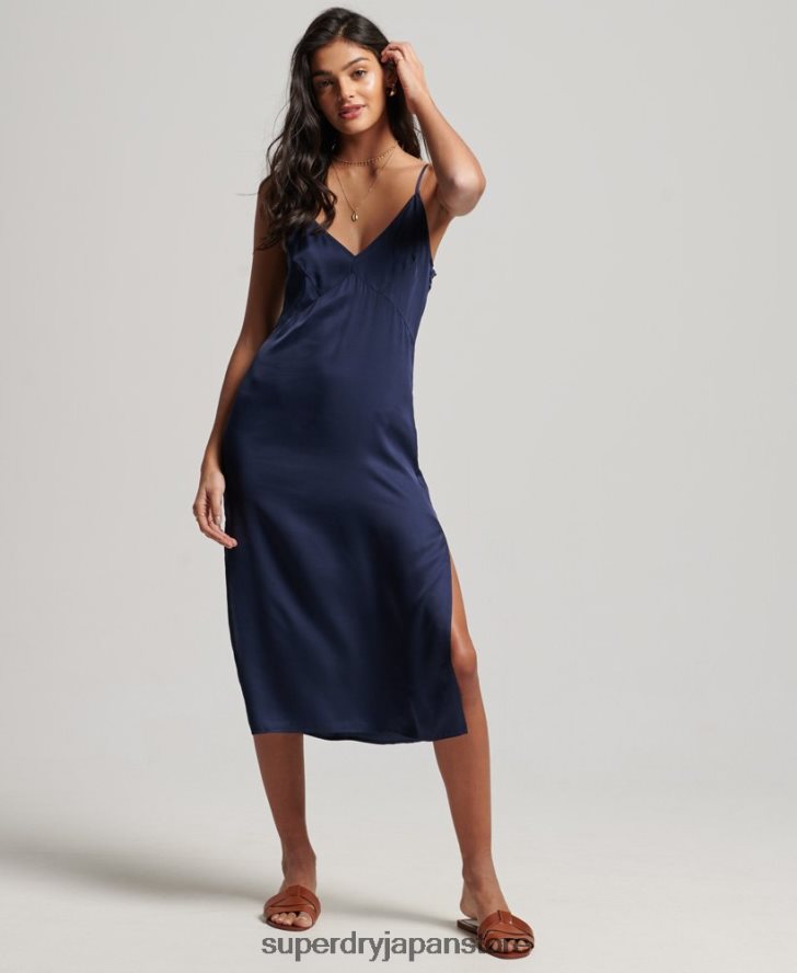 サテンキャミミディドレス 女性 Superdry 衣類 海軍 2J62PZ2402