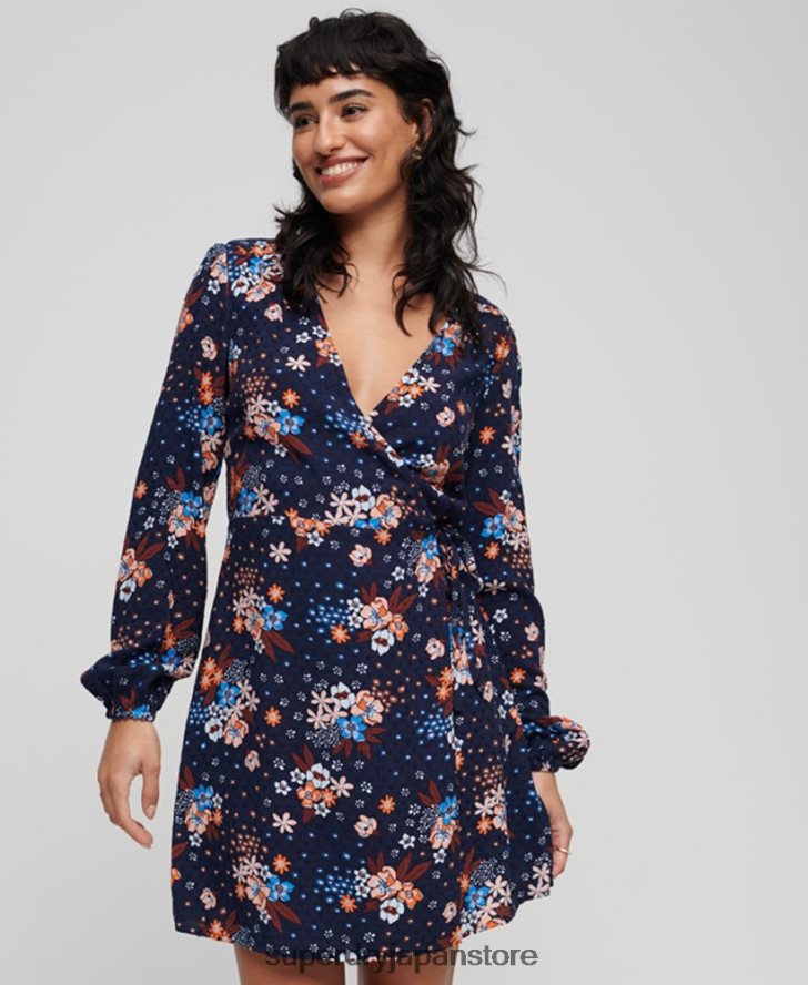 プリントミニラップドレス 女性 Superdry 衣類 海軍 2J62PZ2411