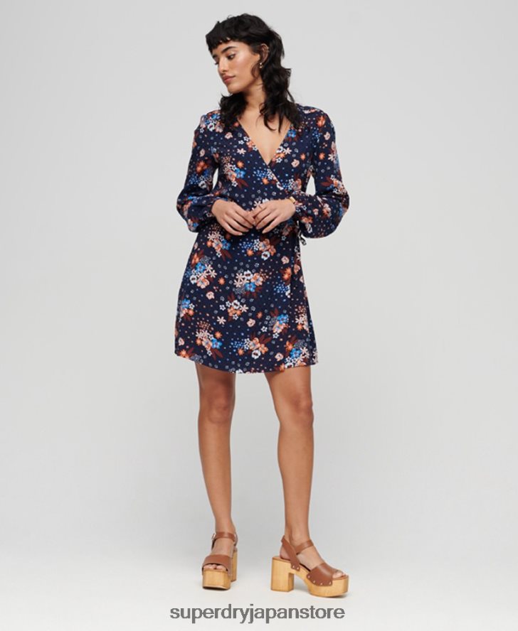 プリントミニラップドレス 女性 Superdry 衣類 海軍 2J62PZ2411
