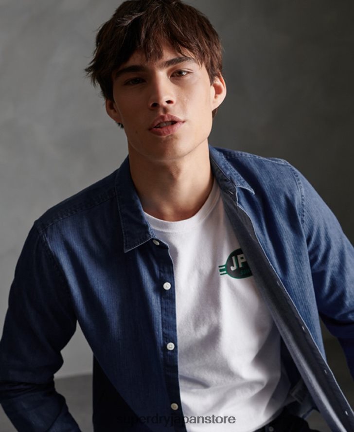 織機長袖シャツ 男性 Superdry 衣類 海軍 2J62PZ241