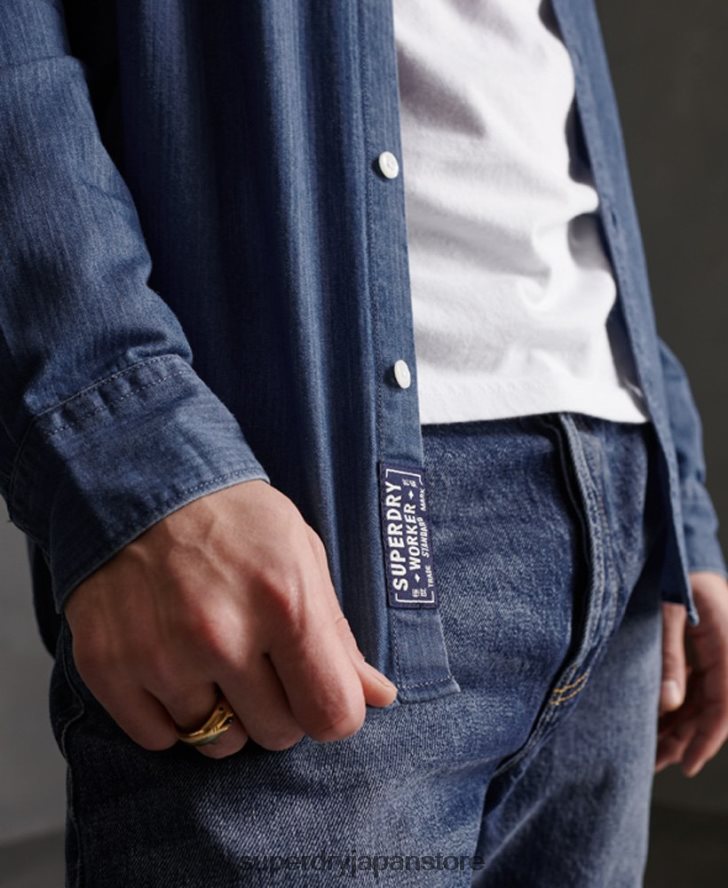 織機長袖シャツ 男性 Superdry 衣類 海軍 2J62PZ241