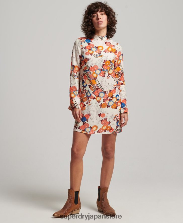 プリント長袖ミニドレス 女性 Superdry 衣類 クリーム 2J62PZ2426