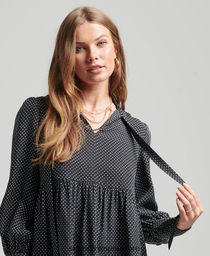 キュプラペプラムドレス 女性 Superdry 衣類 黒 2J62PZ2444