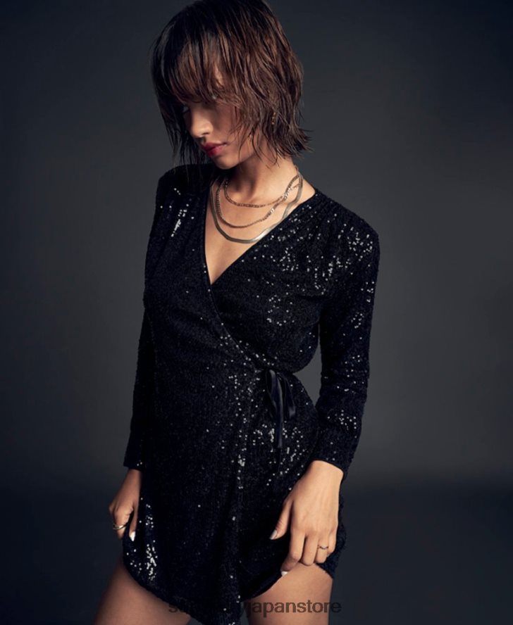 スリーブ スパンコール ラップ ミニドレス 女性 Superdry 衣類 黒 2J62PZ2446