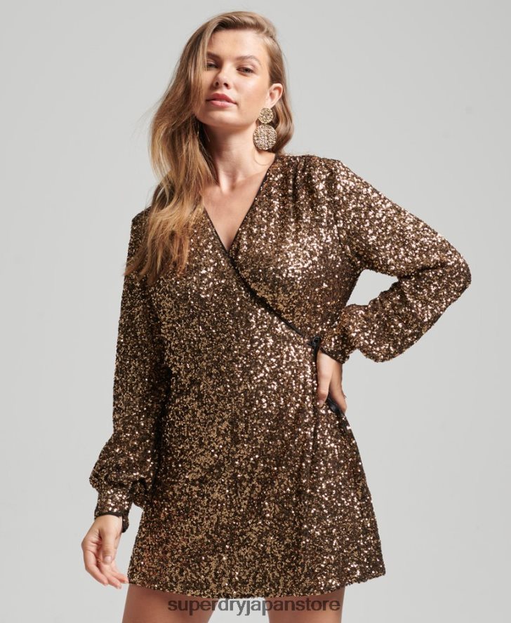 スリーブ スパンコール ラップ ミニドレス 女性 Superdry 衣類 金 2J62PZ2447