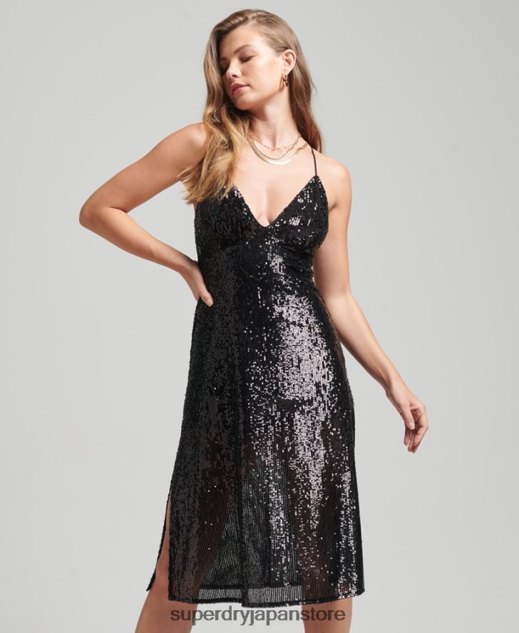 プランジスパンコール ミディスリップドレス 女性 Superdry 衣類 黒 2J62PZ2450