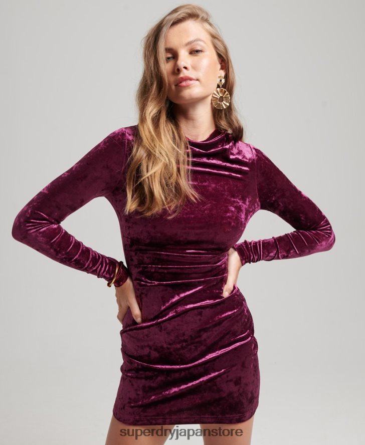 ベルベット長袖ミニドレス 女性 Superdry 衣類 ピンク 2J62PZ2481