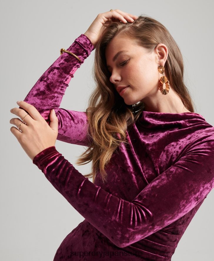 ベルベット長袖ミニドレス 女性 Superdry 衣類 ピンク 2J62PZ2481