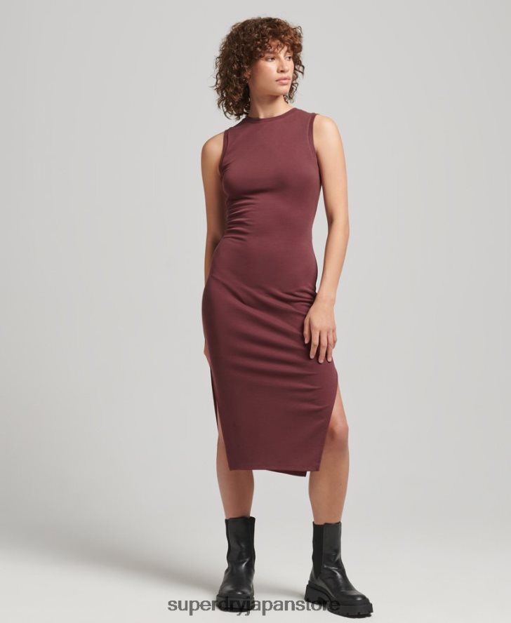 バックディテール ジャージー ミディドレス 女性 Superdry 衣類 赤 2J62PZ2491