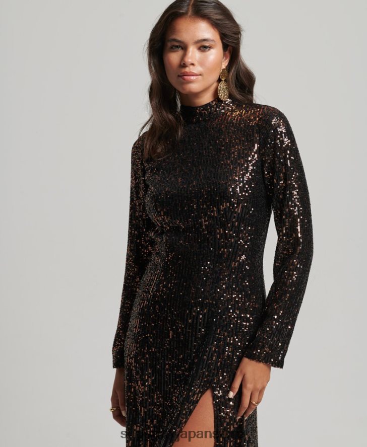 バックレススパンコール ミディドレス 女性 Superdry 衣類 黒 2J62PZ2503