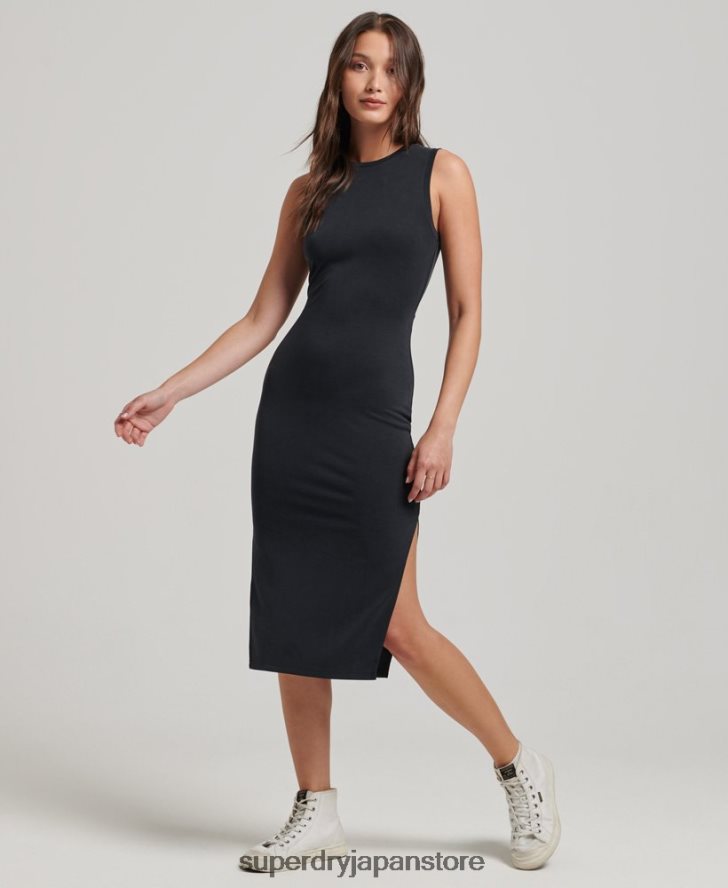 バックディテール ジャージー ミディドレス 女性 Superdry 衣類 黒 2J62PZ2518