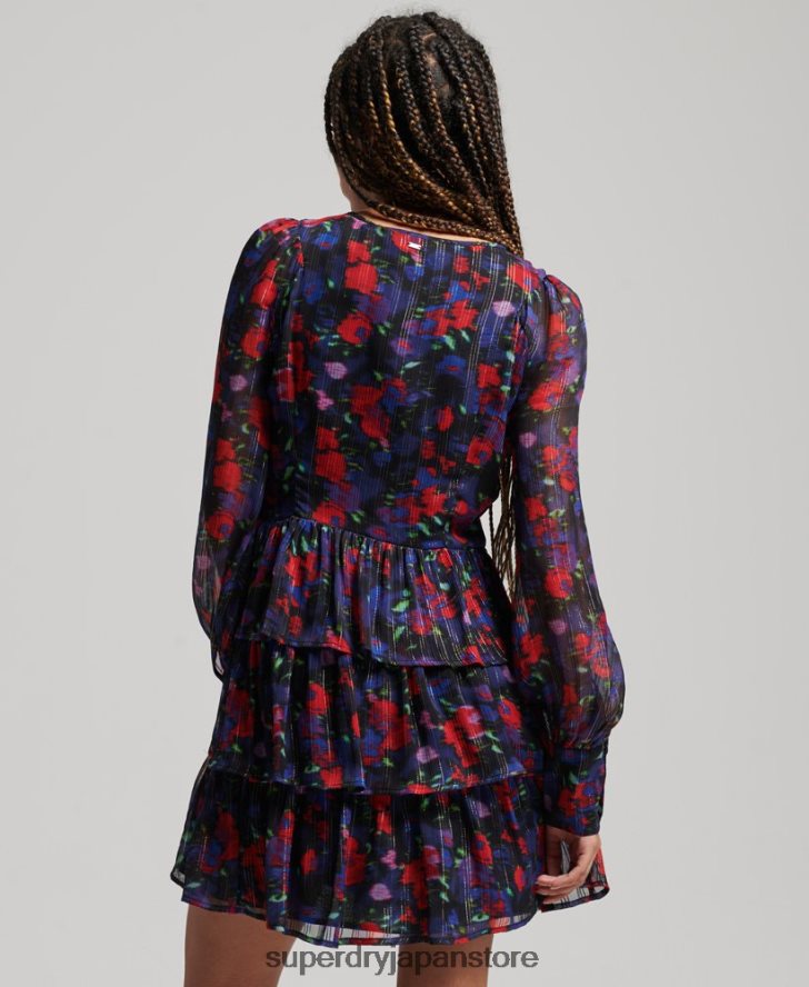 スタジオ長袖フリルドレス 女性 Superdry 衣類 海軍 2J62PZ2520