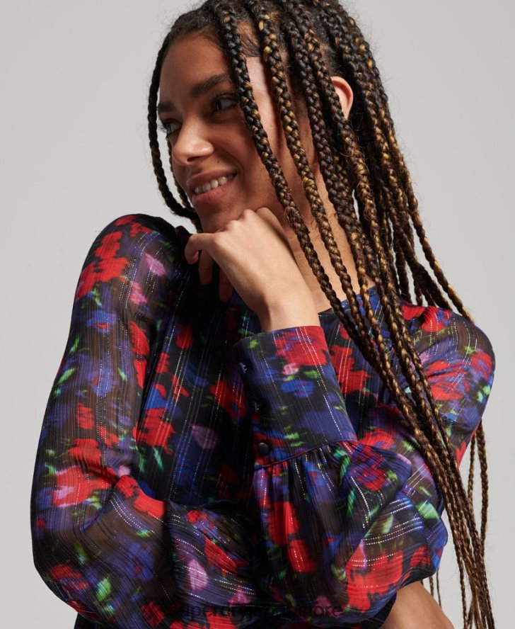 スタジオ長袖フリルドレス 女性 Superdry 衣類 海軍 2J62PZ2520
