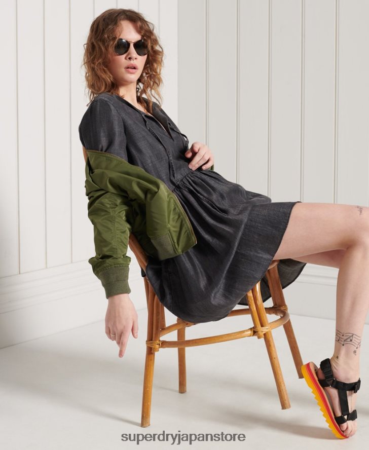 長袖テンセルドレス 女性 Superdry 衣類 黒 2J62PZ2549