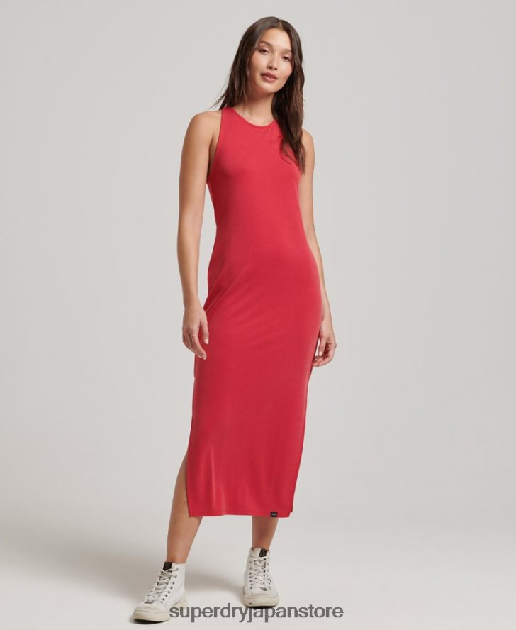 ストラップバックジャージーミディド​​レス 女性 Superdry 衣類 赤 2J62PZ2552