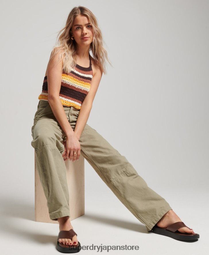 オーガニックコットン ヴィンテージ ワイド カーペンター パンツ 女性 Superdry 衣類 緑 2J62PZ2556