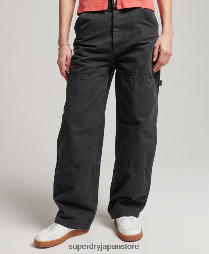オーガニックコットン ヴィンテージ ワイド カーペンター パンツ 女性 Superdry 衣類 濃い灰色 2J62PZ2557