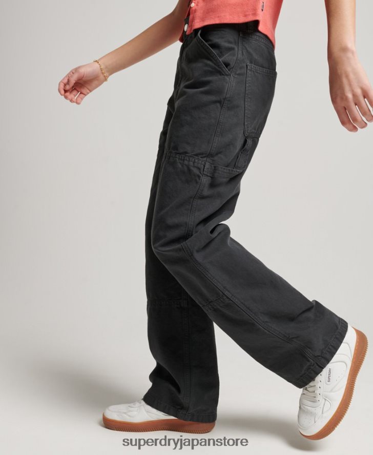 オーガニックコットン ヴィンテージ ワイド カーペンター パンツ 女性 Superdry 衣類 濃い灰色 2J62PZ2557