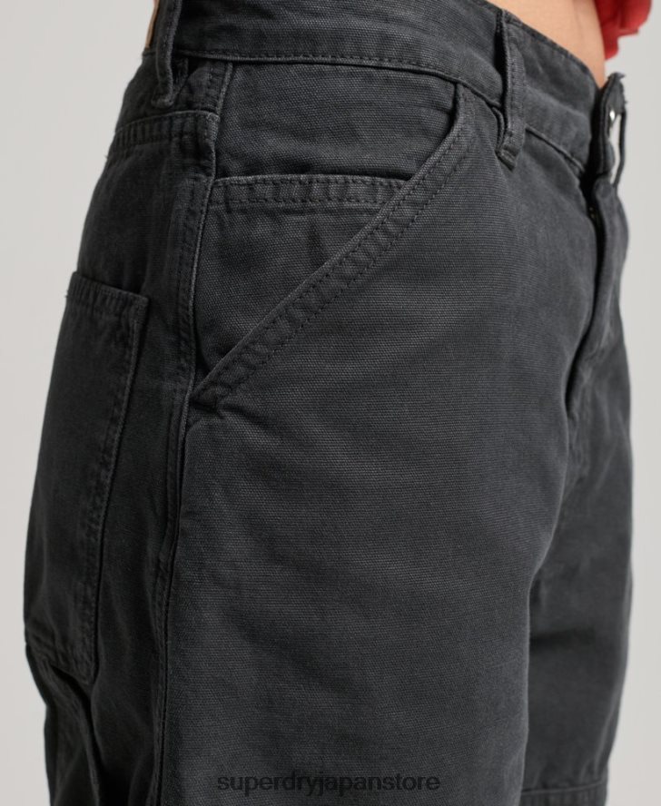 オーガニックコットン ヴィンテージ ワイド カーペンター パンツ 女性 Superdry 衣類 濃い灰色 2J62PZ2557