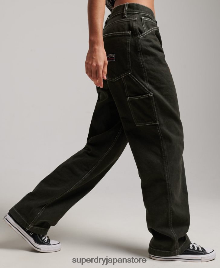 コントラストのあるカーペンターパンツ 女性 Superdry 衣類 緑 2J62PZ2558