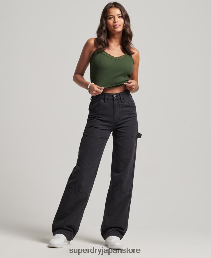 ワイドレッグカーペンターパンツ 女性 Superdry 衣類 黒 2J62PZ2559