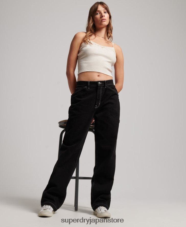コントラストのあるカーペンターパンツ 女性 Superdry 衣類 黒 2J62PZ2564