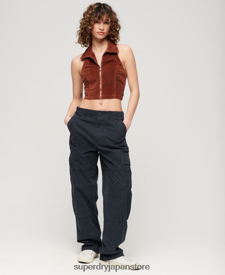 オーガニックコットン バギーカーゴパンツ 女性 Superdry 衣類 海軍 2J62PZ2566