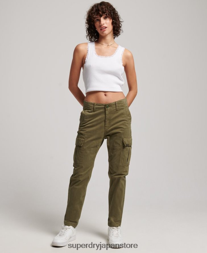オーガニックコットンスリムカーゴパンツ 女性 Superdry 衣類 緑 2J62PZ2569