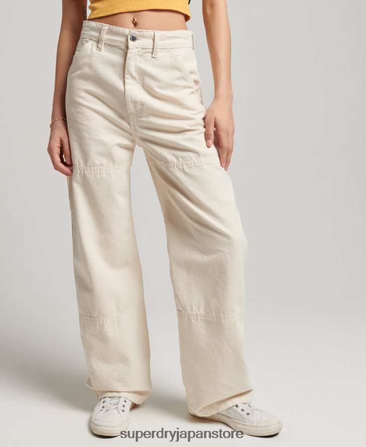 オーガニックコットン ヴィンテージ ワイド カーペンター パンツ 女性 Superdry 衣類 クリーム 2J62PZ2573