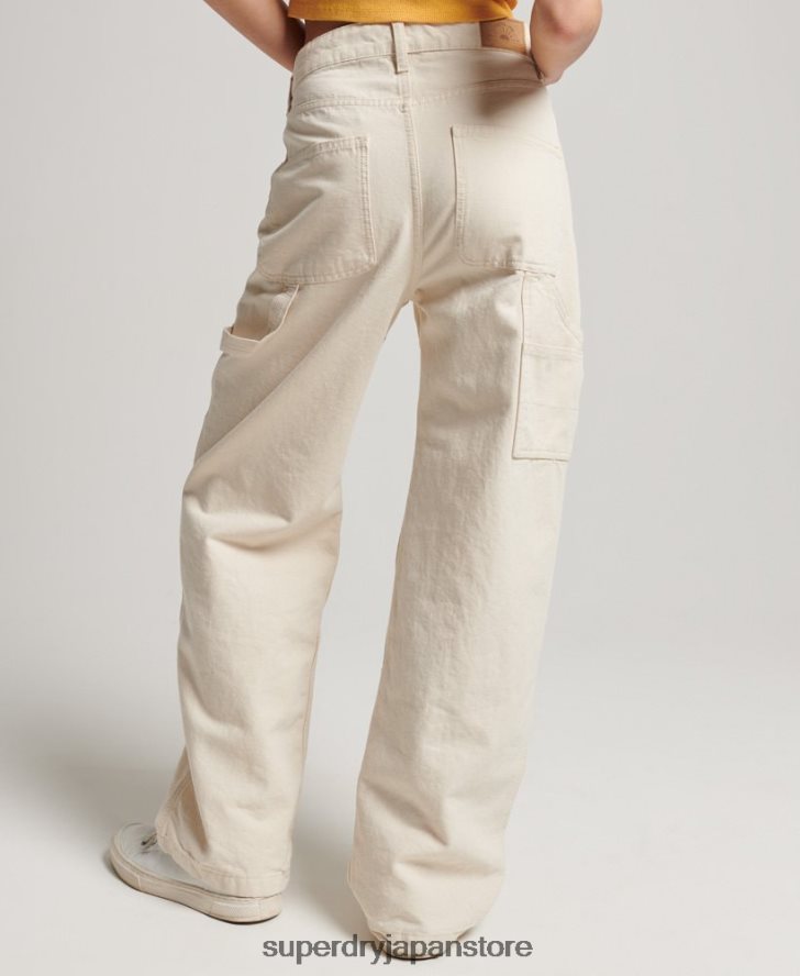オーガニックコットン ヴィンテージ ワイド カーペンター パンツ 女性 Superdry 衣類 クリーム 2J62PZ2573