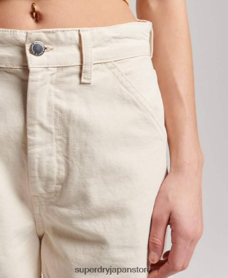オーガニックコットン ヴィンテージ ワイド カーペンター パンツ 女性 Superdry 衣類 クリーム 2J62PZ2573