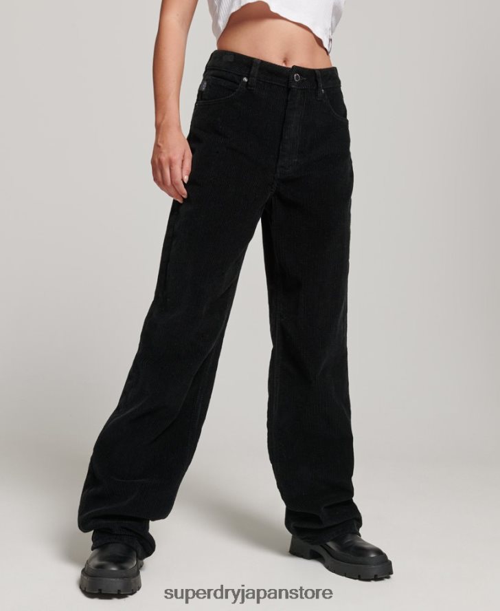 ヴィンテージ ワイドレッグ コード パンツ 女性 Superdry 衣類 黒 2J62PZ2577