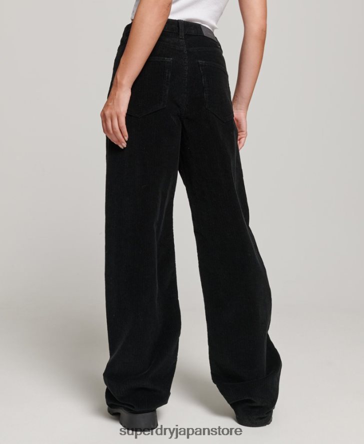 ヴィンテージ ワイドレッグ コード パンツ 女性 Superdry 衣類 黒 2J62PZ2577